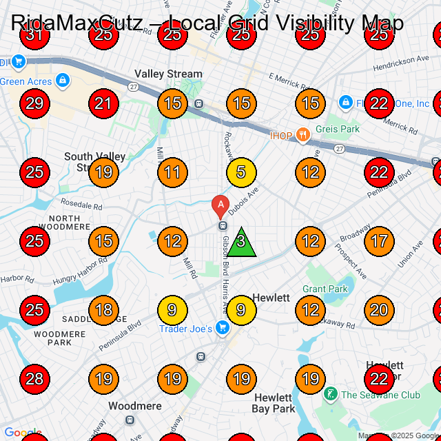RidaMaxCutz GeoGrid visibility map for Barber Shop in Hewlett